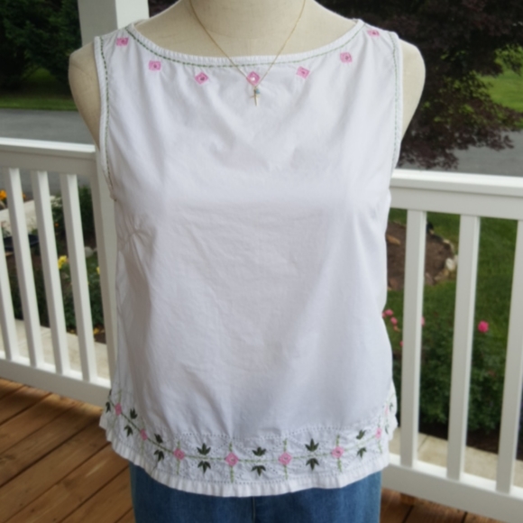 Liz Claiborne ♡ Sweet Vintage 2pc Embroidered Sleeveless Top SP | Jean Capris 2P - Picture 14 of 17